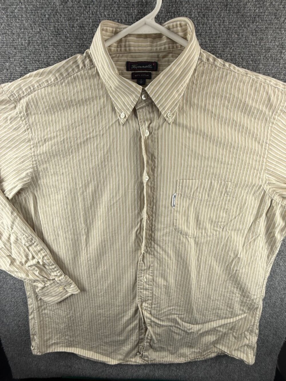 Faconnable Cotton 18 Beige Striped Button-Down Long Sleeve Button Up Men Shirt